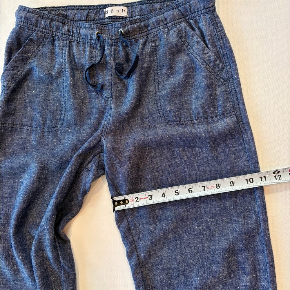 da-sh Linen Blend Boho Denim Blue Straight Leg Pants Small Drawstring Pockets - Picture 5 of 14